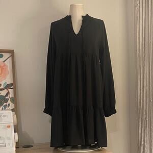 SHEIN Womens Black Long Sleeve Tiered Peasant Poet Dress | Size 6